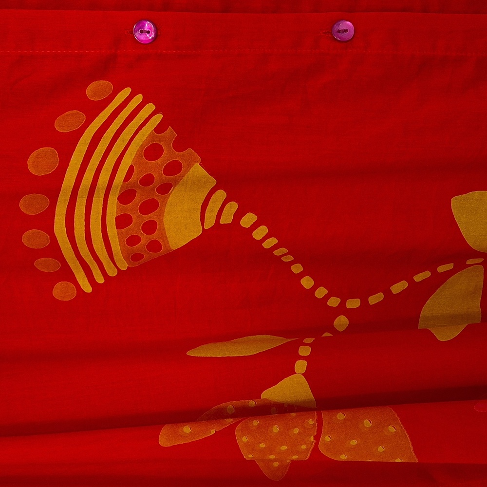 GUDRUN SJODEN RED SILK KIMONO WITH YELLOW PATTERN ON BOTH FRONT AND BACK